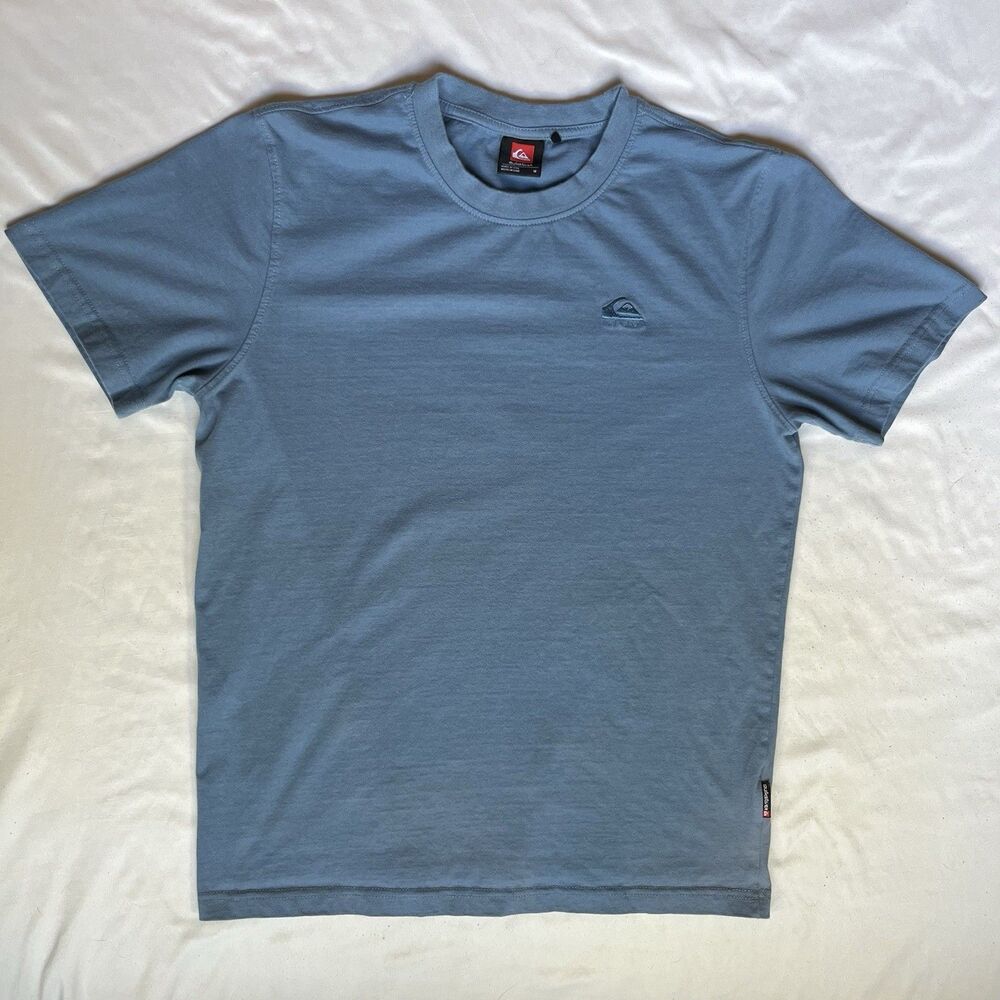 VTG Quiksilver Men’s Blue Solid Logo Crew Neck M Embroidered Logo Surf Skate Y2K